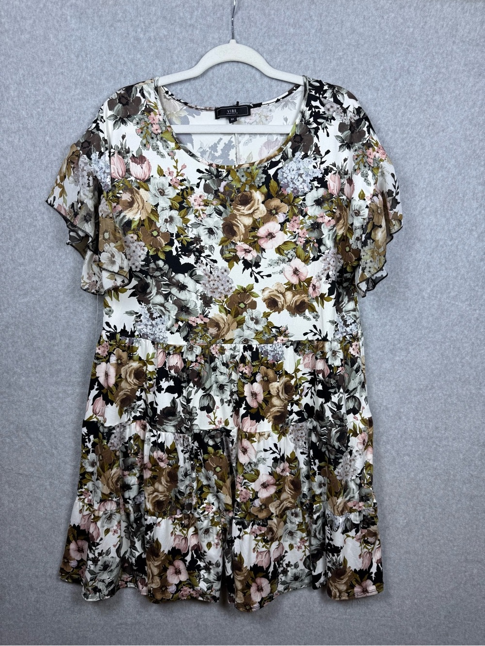 Vibe Sportswear 3X Floral Tiered Dress Top Plus Size Flutter Sleeve Boho Cottage